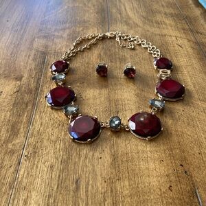 Ruby red necklace with matching earrings